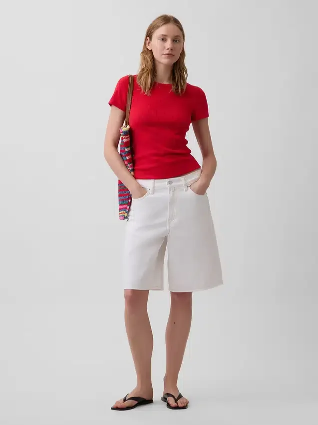 Pointelle-T-shirt med rund hals