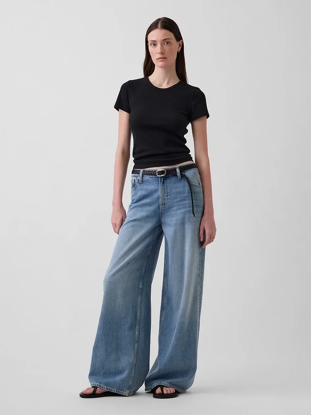 Pointelle-T-shirt med rund hals