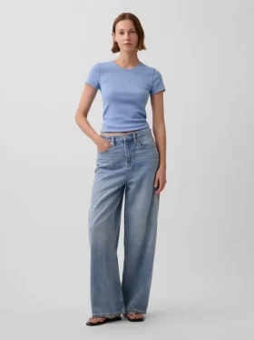 Pointelle-T-shirt med rund hals