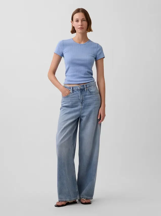 Pointelle-T-shirt med rund hals