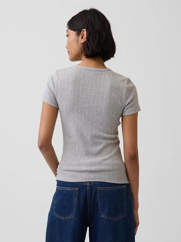 Pointelle-T-shirt med rund hals