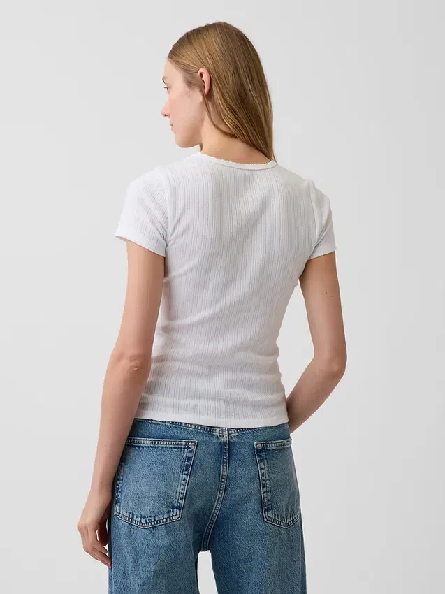 Pointelle-T-shirt med rund hals