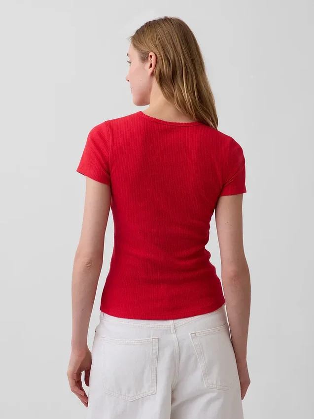 Pointelle-T-shirt med rund hals