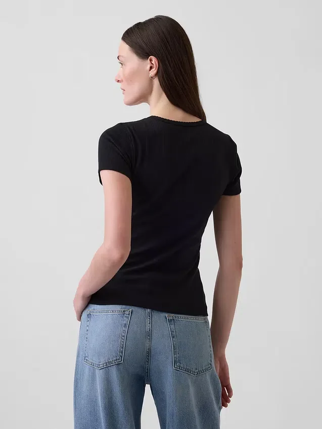Pointelle-T-shirt med rund hals