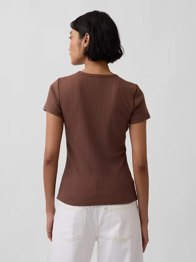 Pointelle-T-shirt med rund hals