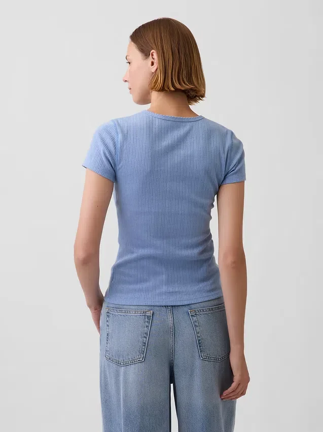 Pointelle-T-shirt med rund hals