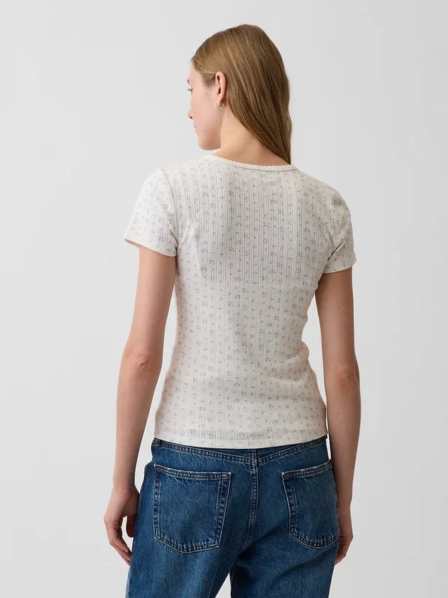 Pointelle-T-shirt med rund hals