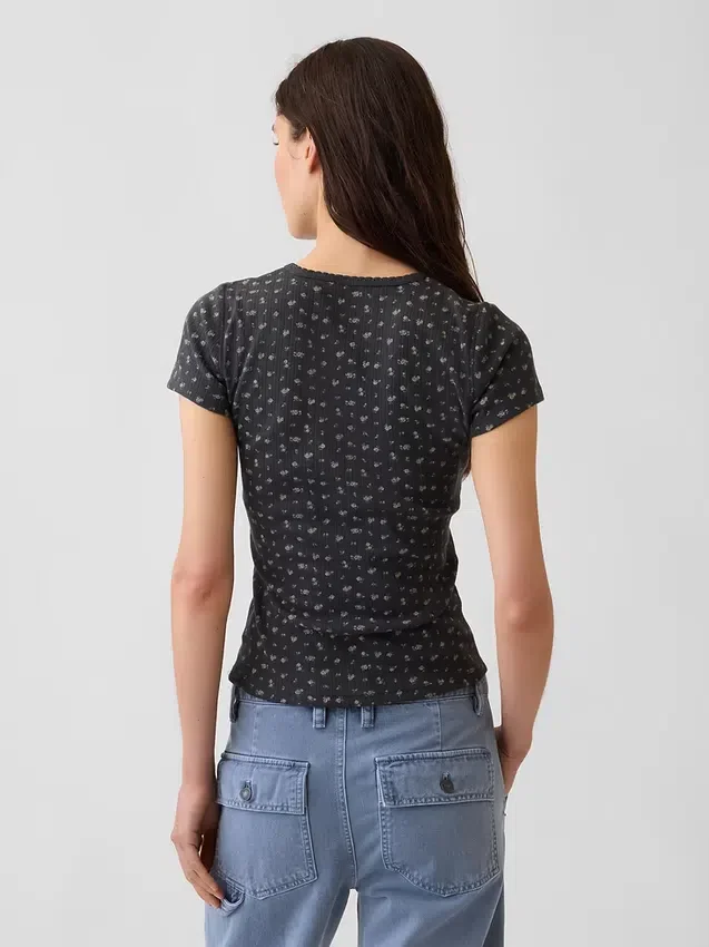 Pointelle-T-shirt med rund hals