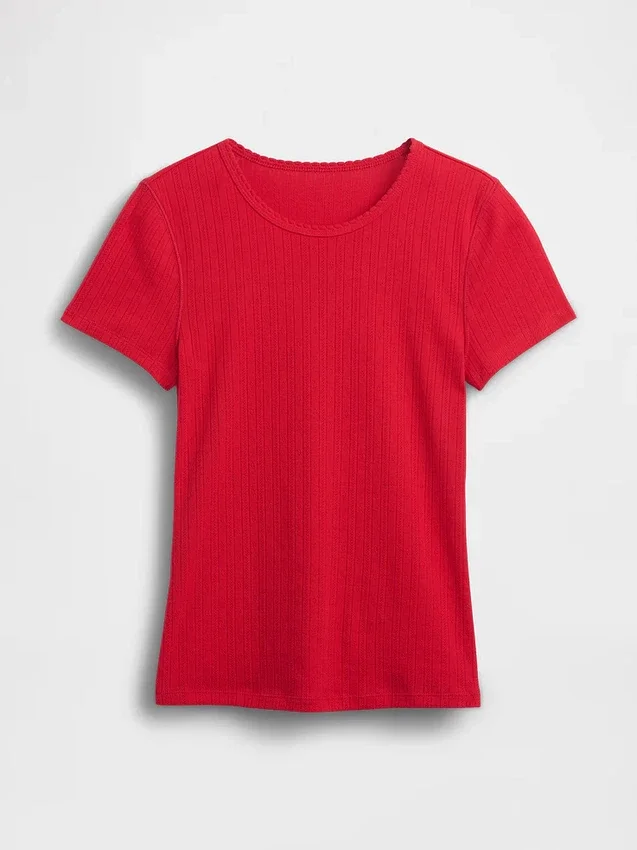 Pointelle-T-shirt med rund hals