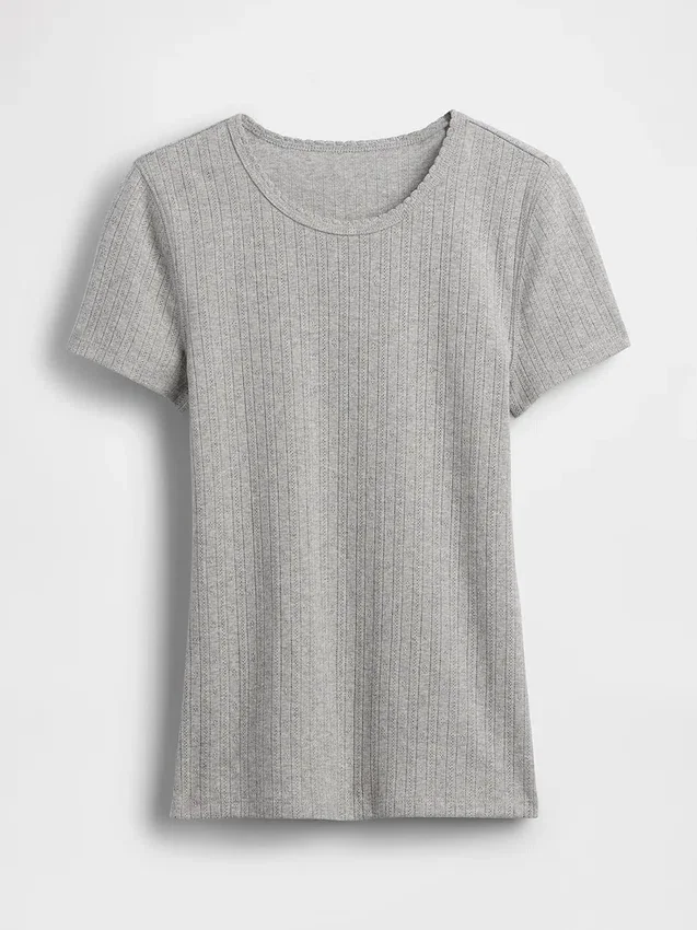 Pointelle-T-shirt med rund hals
