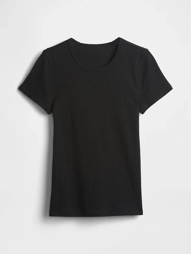 Pointelle-T-shirt med rund hals
