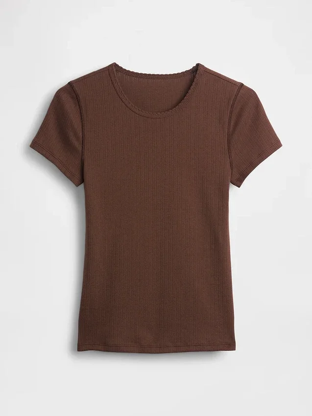 Pointelle-T-shirt med rund hals