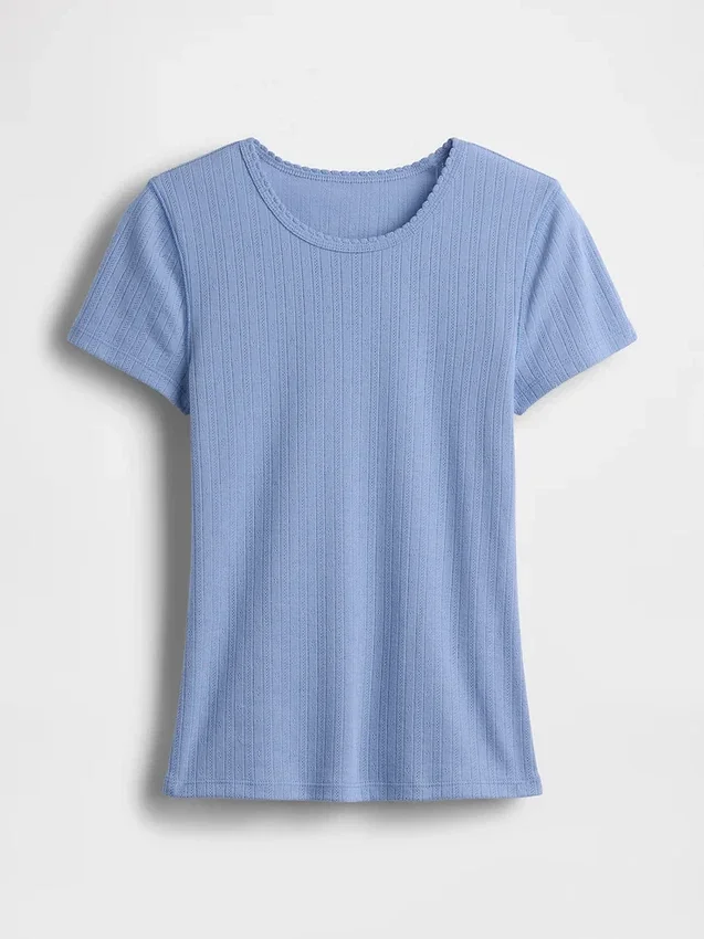 Pointelle-T-shirt med rund hals