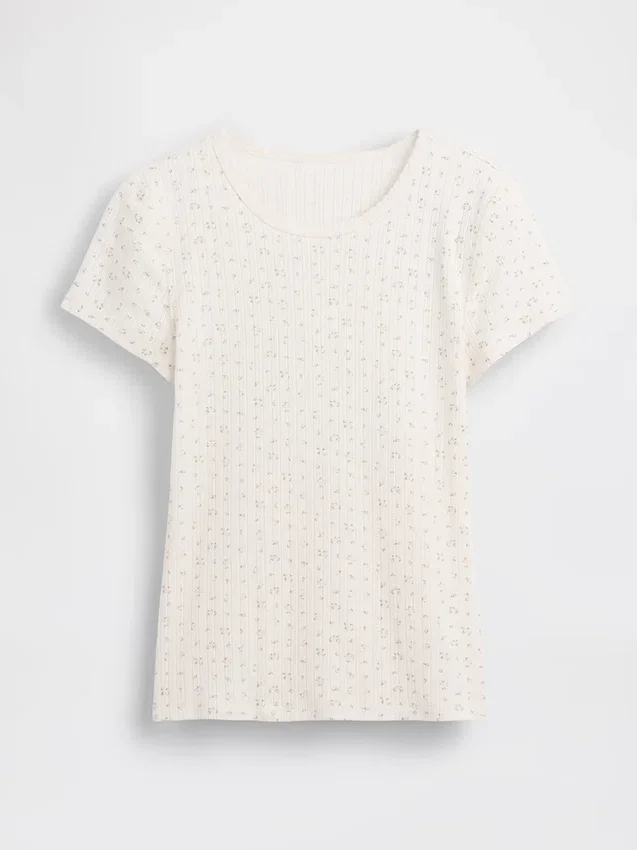 Pointelle-T-shirt med rund hals