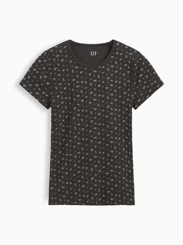 Pointelle-T-shirt med rund hals