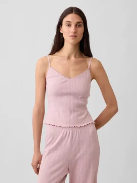 Pyjamas-cami i pointelle med vågig nederkant