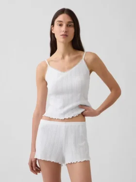 Pyjamas-cami i pointelle med vågig nederkant