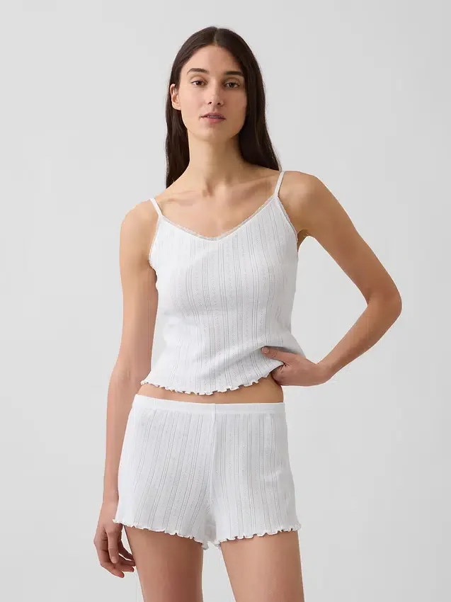 Pyjamas-cami i pointelle med vågig nederkant