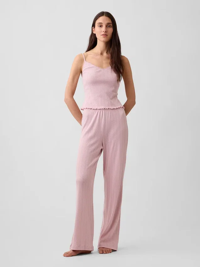 Pyjamas-cami i pointelle med vågig nederkant