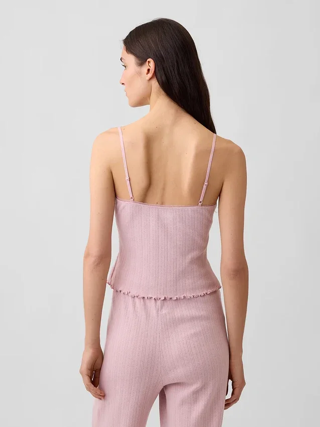Pyjamas-cami i pointelle med vågig nederkant
