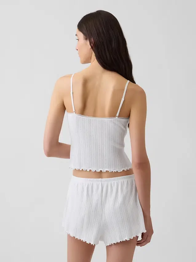 Pyjamas-cami i pointelle med vågig nederkant
