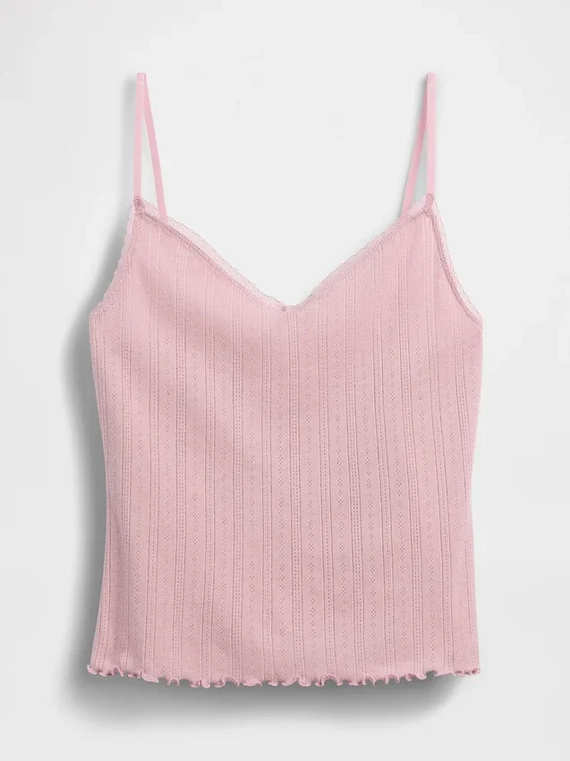 Pyjamas-cami i pointelle med vågig nederkant
