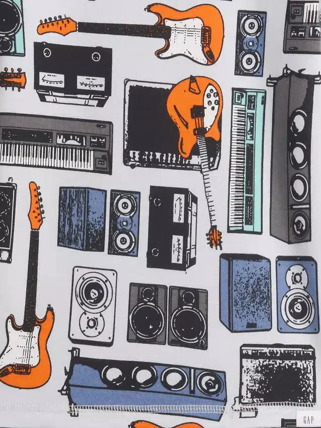 Pyjamas med korta Shorts för barn i ekologisk borstad bomull med musikmotiv