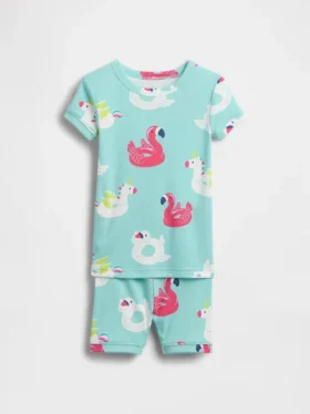 Pyjamas med korta shorts i ekologisk borstad bomull för Baby & Småbarn