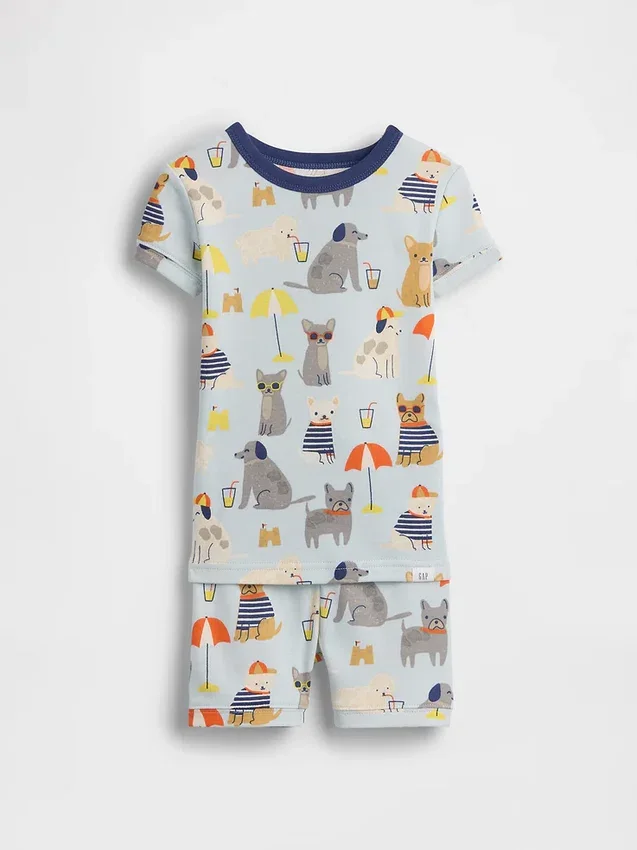 Pyjamas-set för Baby & Småbarn i ekologisk borstad bomull med Beach Dogs-motiv