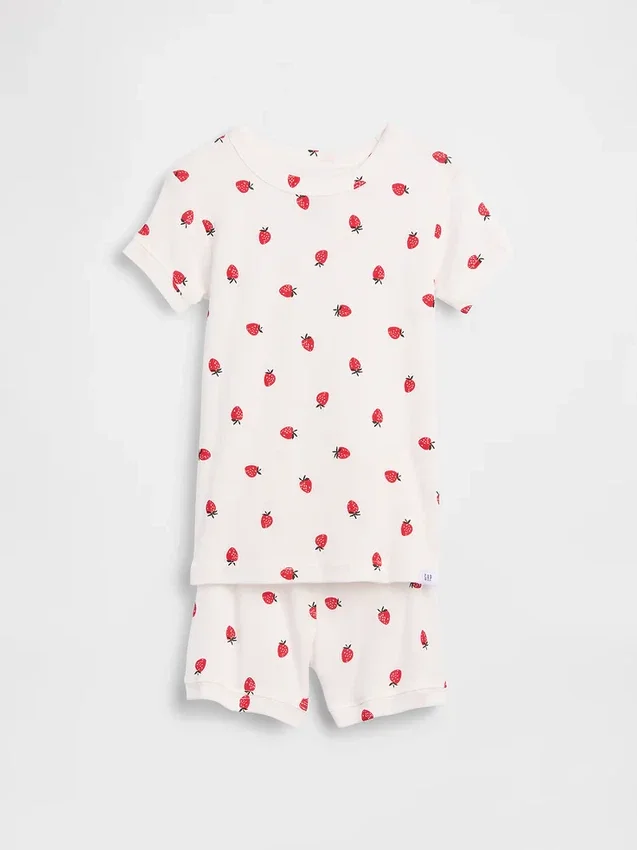 Pyjamas-set för Baby & Småbarn i ekologisk borstad bomull med jordgubbsmotiv