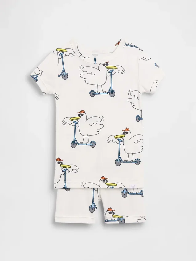 Pyjamas-set för Baby & Småbarn i ekologisk borstad bomull med Scooter Seagull-motiv