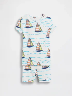 Pyjamas-set för Baby & Småbarn i ekologisk borstad bomull med segelbåtsmotiv