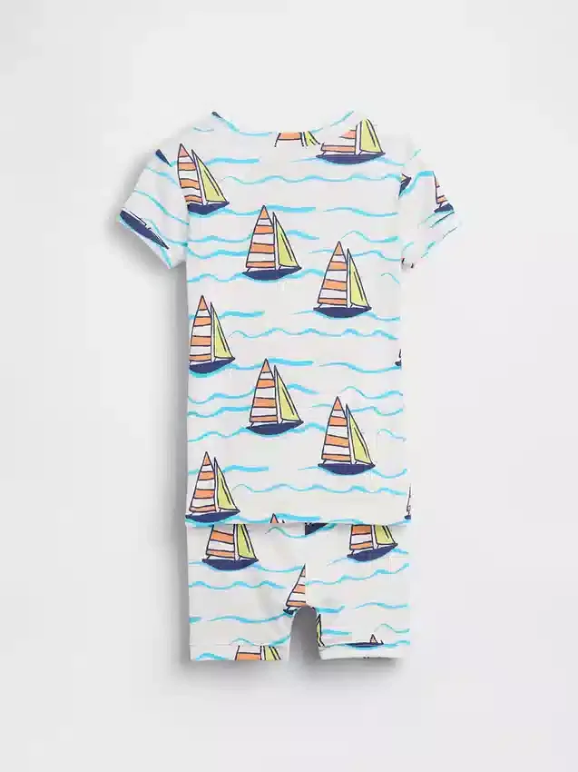 Pyjamas-set för Baby & Småbarn i ekologisk borstad bomull med segelbåtsmotiv