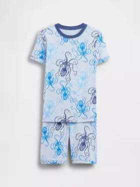 Pyjamas-set för barn i ekologisk borstad bomull med bläckfiskmotiv