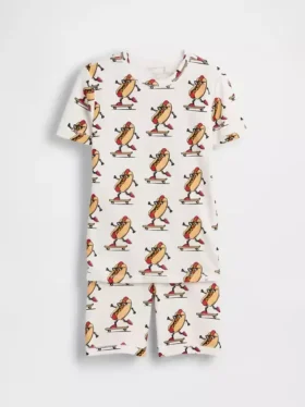 Pyjamas-set för barn i ekologisk borstad bomull med hot dog-motiv