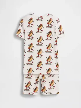 Pyjamas-set för barn i ekologisk borstad bomull med hot dog-motiv