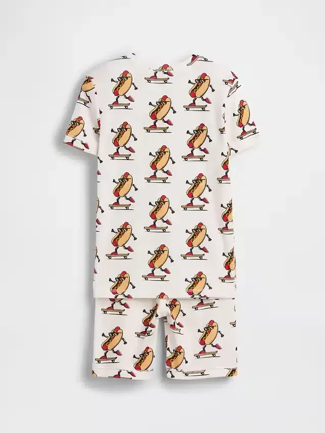 Pyjamas-set för barn i ekologisk borstad bomull med hot dog-motiv