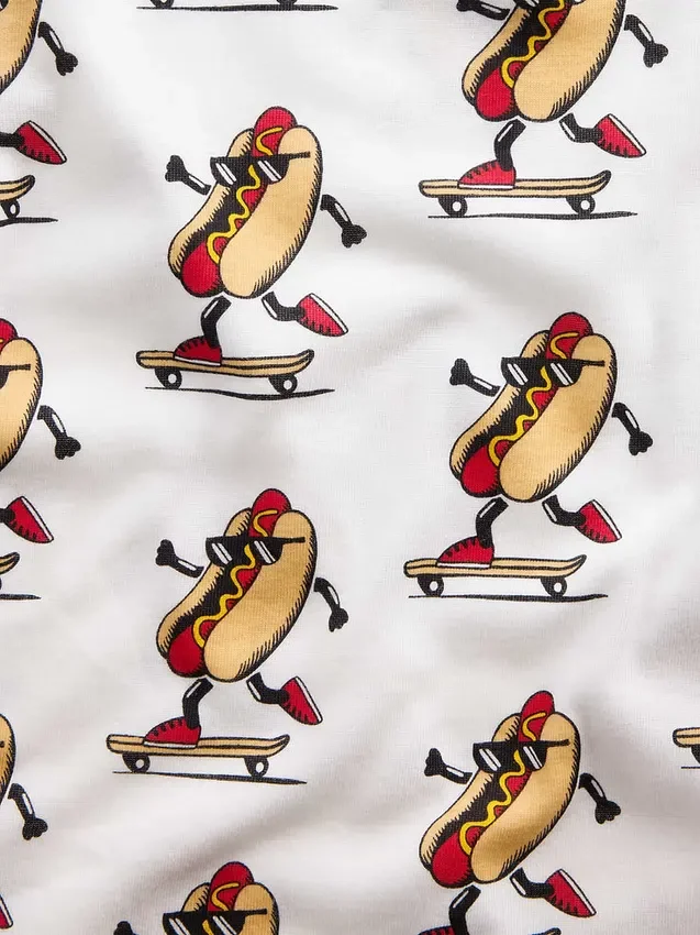 Pyjamas-set för barn i ekologisk borstad bomull med hot dog-motiv