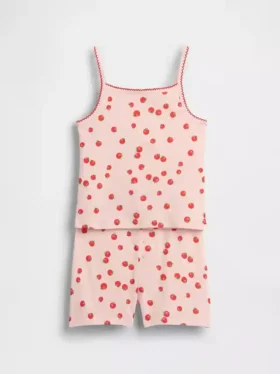 Pyjamas-set för barn i ekologisk borstad bomull med linne och shorts