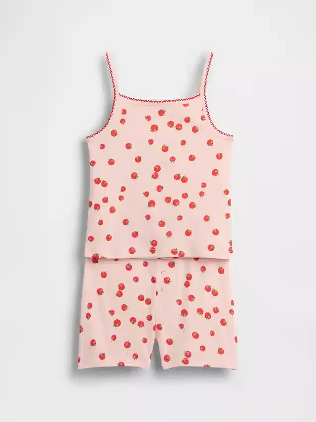 Pyjamas-set för barn i ekologisk borstad bomull med linne och shorts
