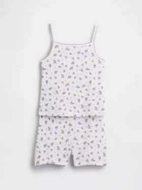 Pyjamas-set för barn i ekologisk borstad bomull med linne och shorts