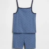 Pyjamas-set för barn i ekologisk borstad bomull med linne och shorts