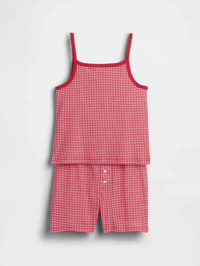 Pyjamas-set för barn i ekologisk borstad bomull med linne och shorts