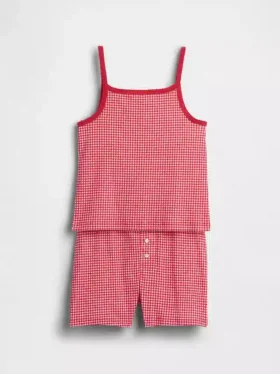 Pyjamas-set för barn i ekologisk borstad bomull med linne och shorts