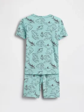 Pyjamas-set för barn i ekologisk borstad bomull med piratkartmönster på Shorts