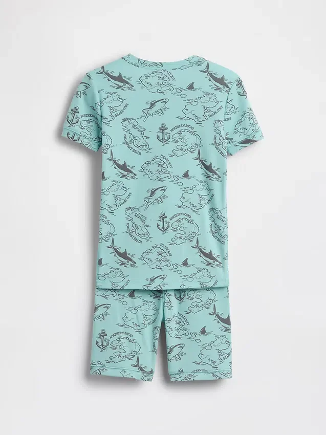 Pyjamas-set för barn i ekologisk borstad bomull med piratkartmönster på Shorts