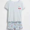 Pyjamas-set för barn i återvunnen ribbstickad tröja och shorts