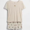 Pyjamas-set för barn i återvunnen ribbstickad tröja och shorts med Brannan Bear