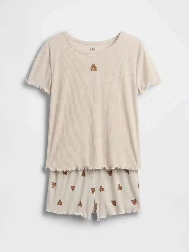 Pyjamas-set för barn i återvunnen ribbstickad tröja och shorts med Brannan Bear