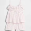 Pyjamas-set för barn i återvunnet material med volangtop och shorts